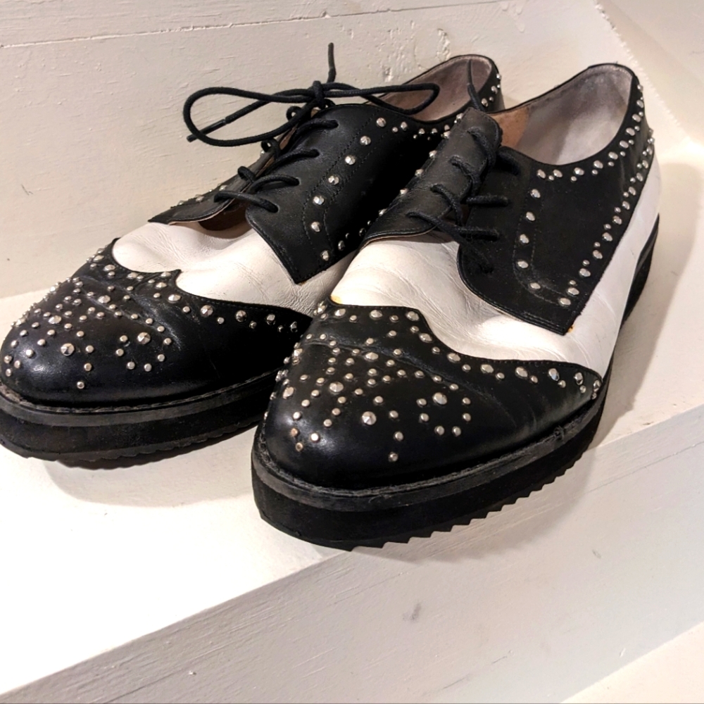 Michael kors original black and white wing tip studded shoes